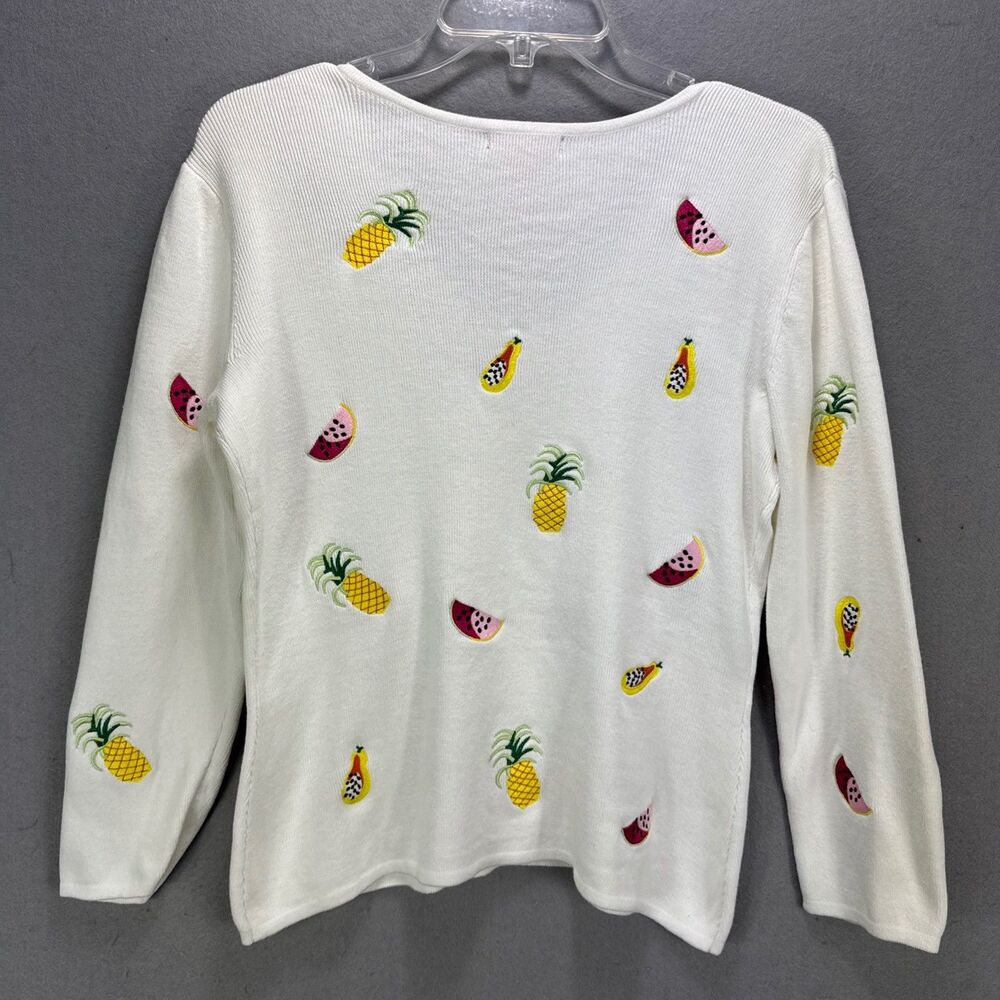 Vintage Alexandra Bartlett Sweater Women's M White Fruit Embroidered Whimsy - Picture 5 of 9